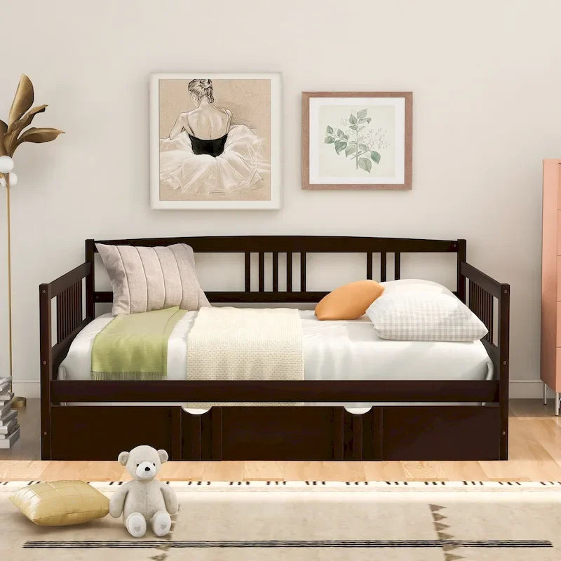 Lit de repos en bois grand format avec lit gigogne double
