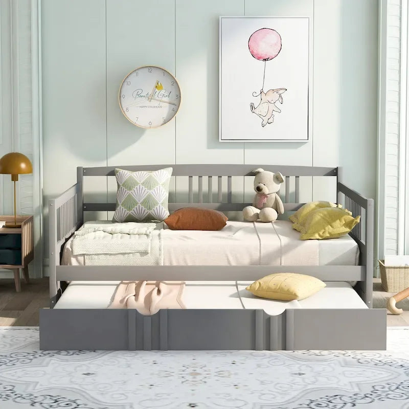 Lit de repos en bois grand format avec lit gigogne double