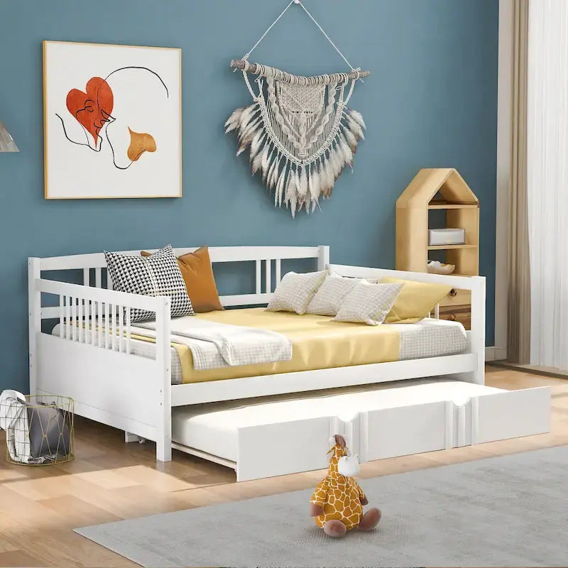 Lit de repos en bois grand format avec lit gigogne double