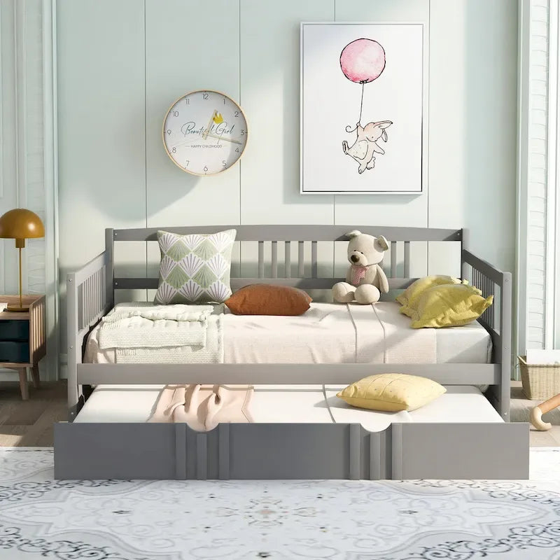 Lit de repos en bois grand format avec lit gigogne double