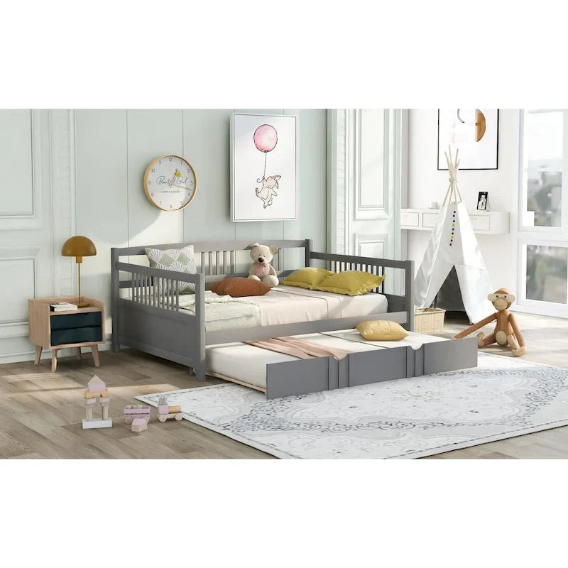 Lit de repos en bois grand format avec lit gigogne double
