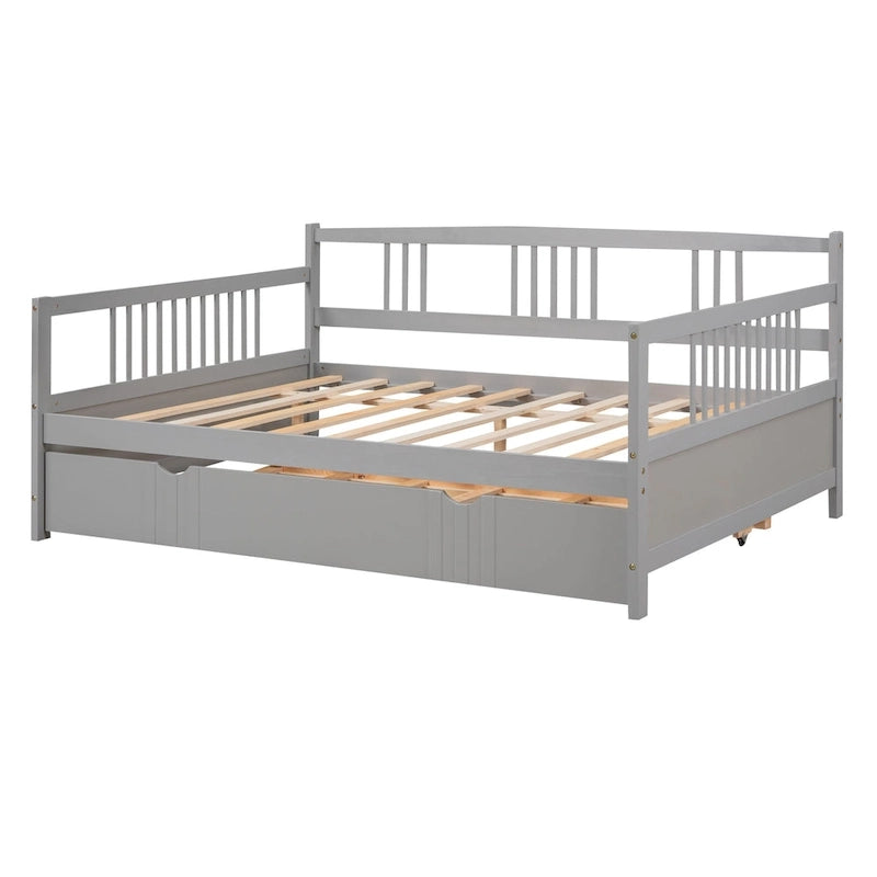 Lit de repos en bois grand format avec lit gigogne double