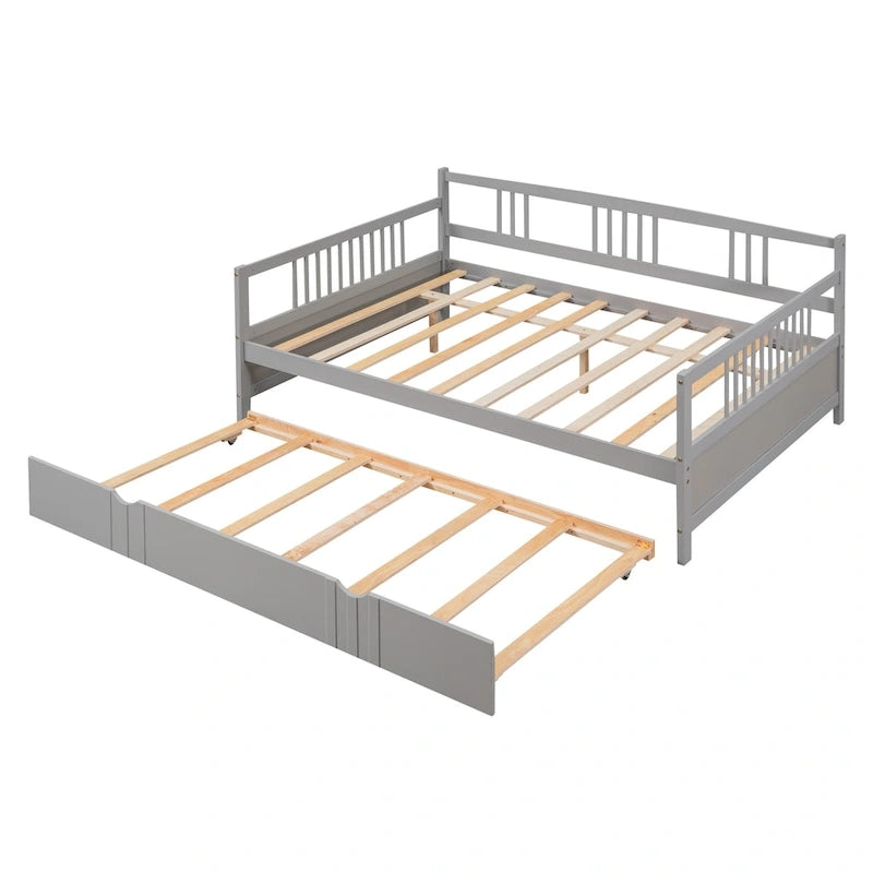 Lit de repos en bois grand format avec lit gigogne double