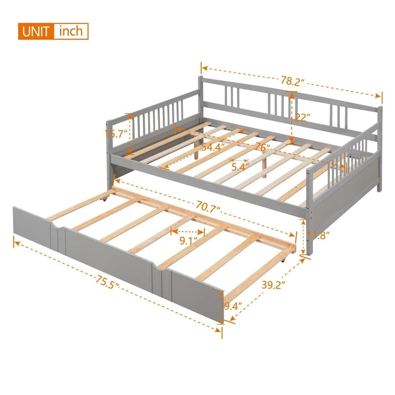 Lit de repos en bois grand format avec lit gigogne double