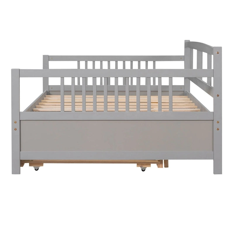 Lit de repos en bois grand format avec lit gigogne double
