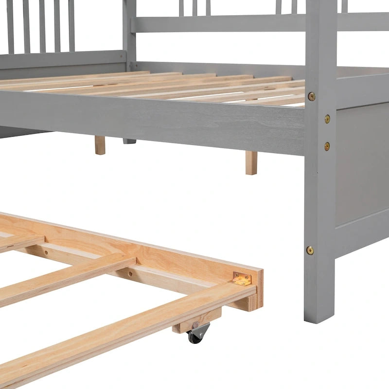 Lit de repos en bois grand format avec lit gigogne double