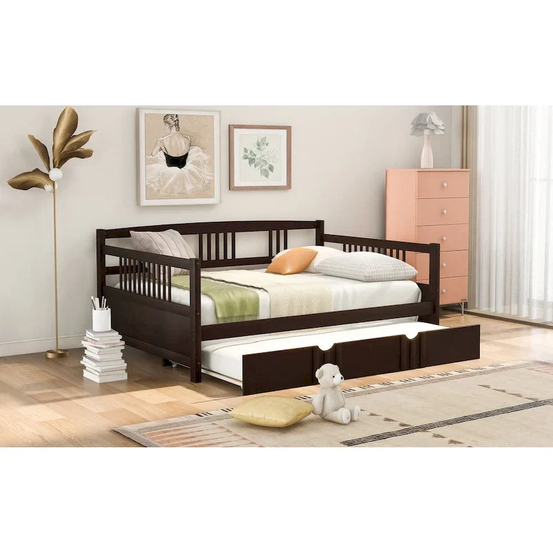 Lit de repos en bois grand format avec lit gigogne double