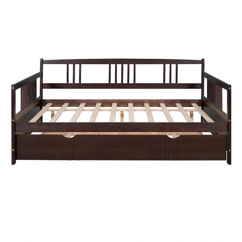 Lit de repos en bois grand format avec lit gigogne double