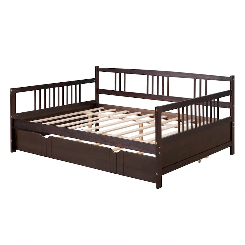 Lit de repos en bois grand format avec lit gigogne double