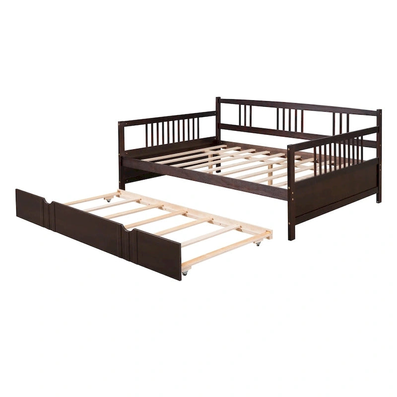 Lit de repos en bois grand format avec lit gigogne double