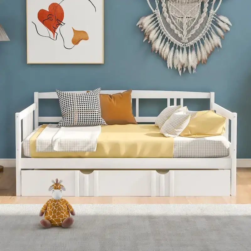 Lit de repos en bois grand format avec lit gigogne double