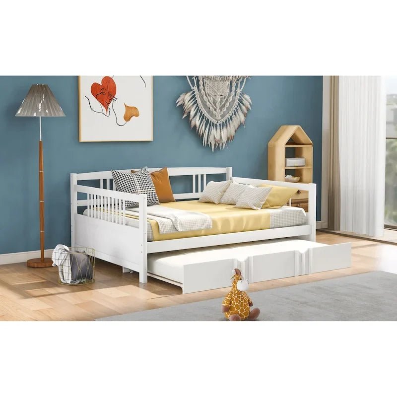 Lit de repos en bois grand format avec lit gigogne double