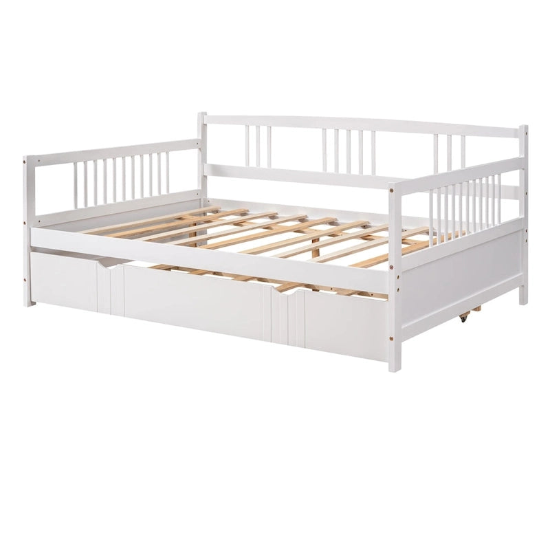 Lit de repos en bois grand format avec lit gigogne double