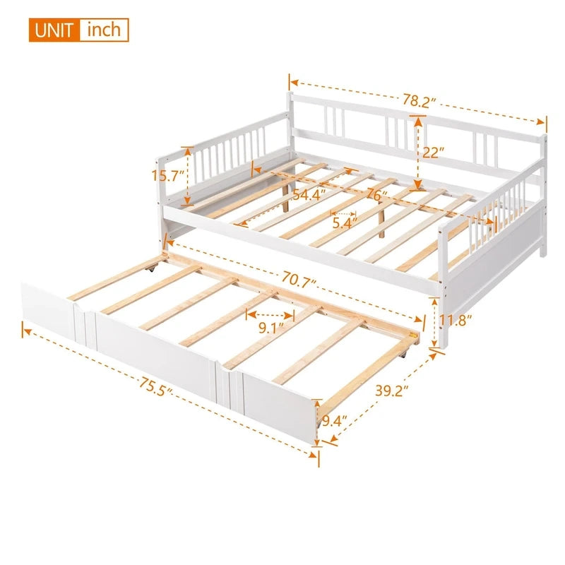 Lit de repos en bois grand format avec lit gigogne double