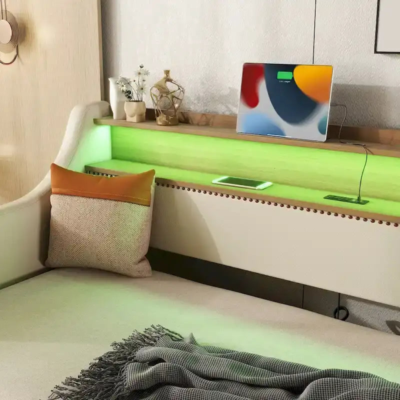 Lit de repos jumeau en cuir PU avec lit gigogne