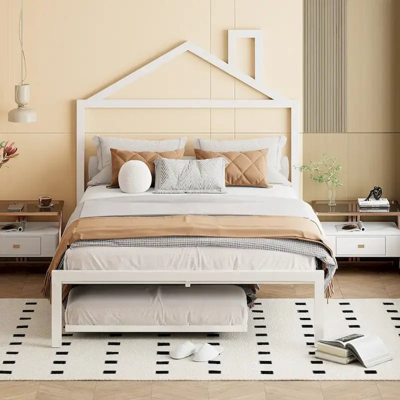 Lit plate-forme en métal double avec lit gigogne simple