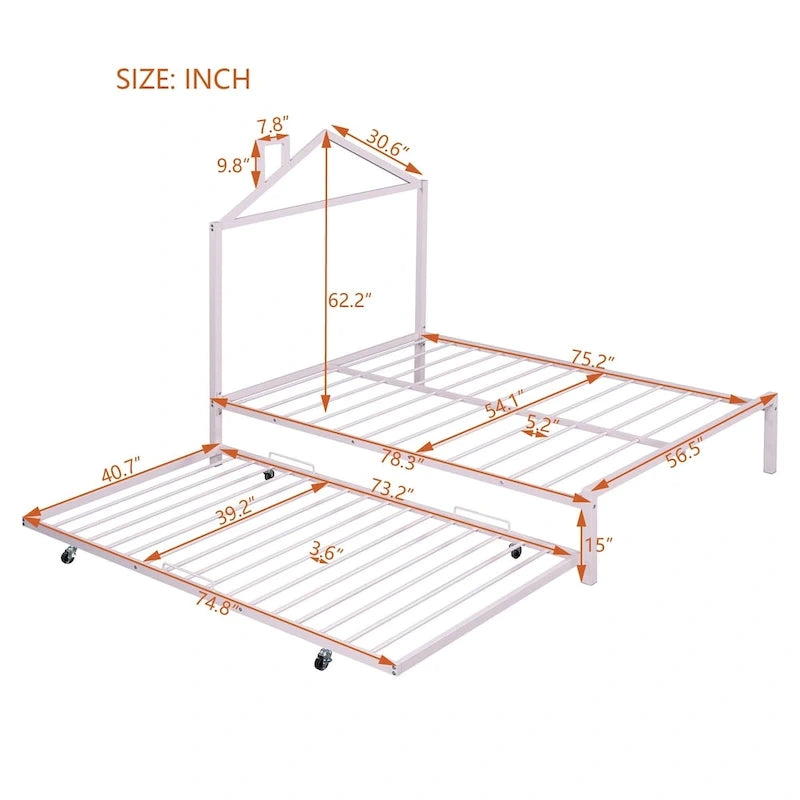 Lit plate-forme en métal double avec lit gigogne simple