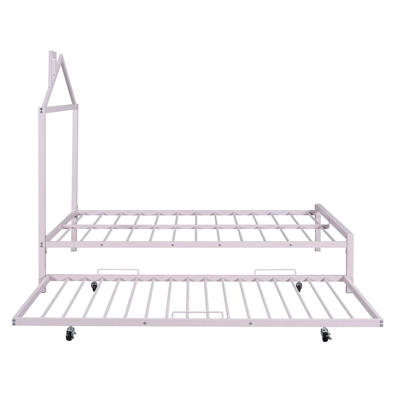 Lit plate-forme en métal double avec lit gigogne simple