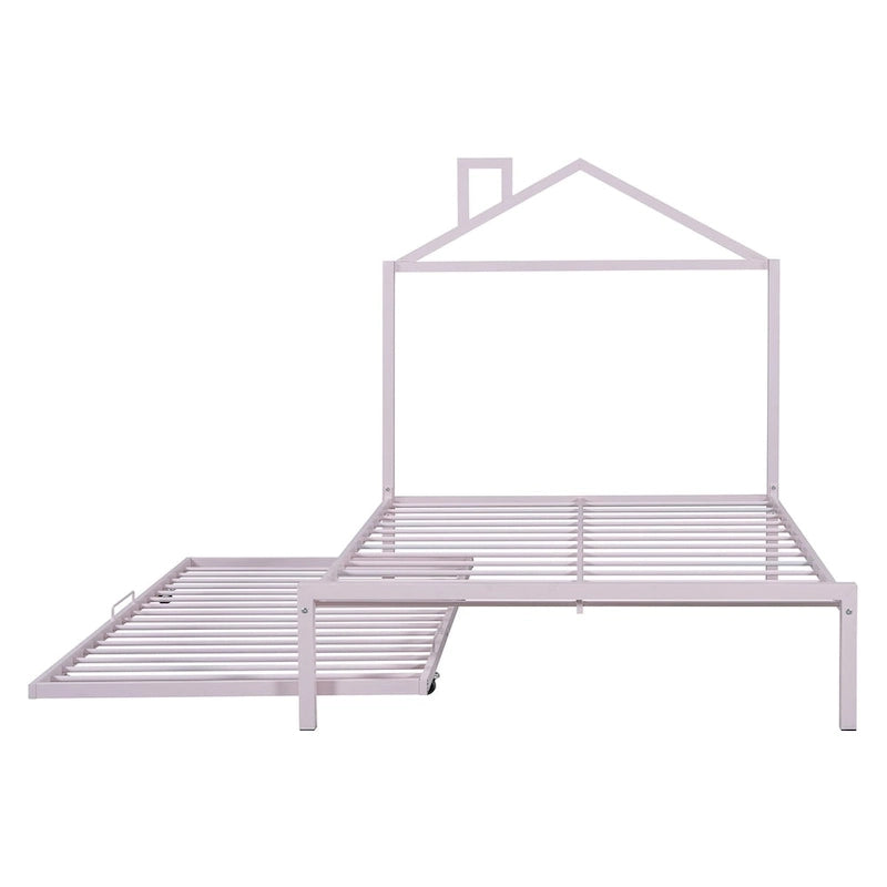 Lit plate-forme en métal double avec lit gigogne simple