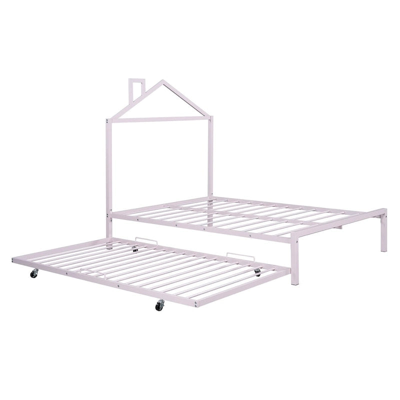 Lit plate-forme en métal double avec lit gigogne simple