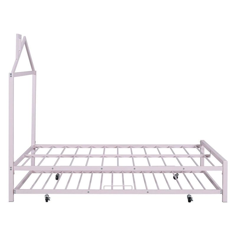Lit plate-forme en métal double avec lit gigogne simple