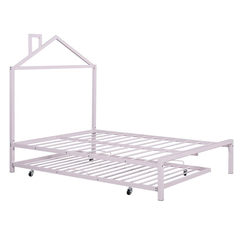 Lit plate-forme en métal double avec lit gigogne simple