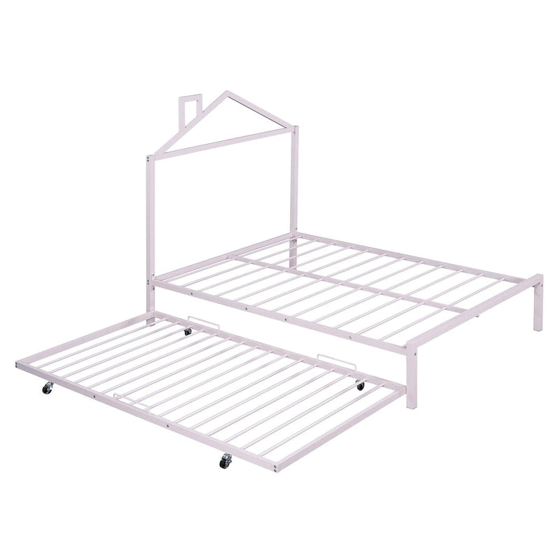 Lit plate-forme en métal double avec lit gigogne simple