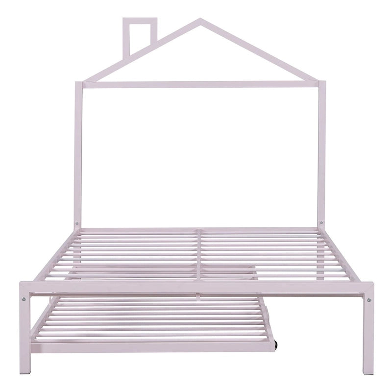 Lit plate-forme en métal double avec lit gigogne simple