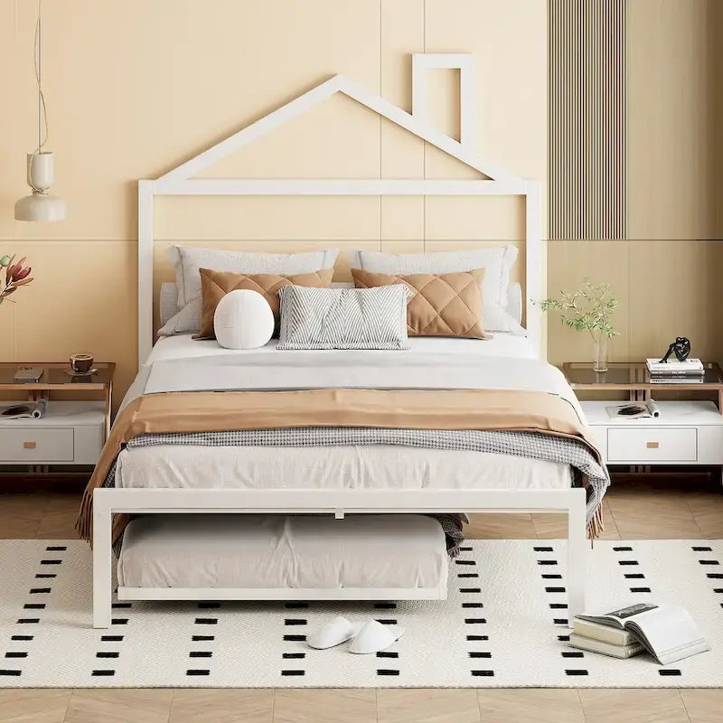 Lit plate-forme en métal double avec lit gigogne simple