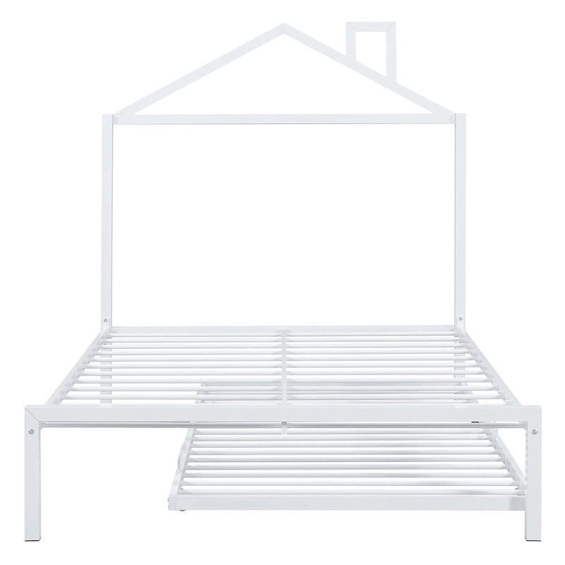 Lit plate-forme en métal double avec lit gigogne simple