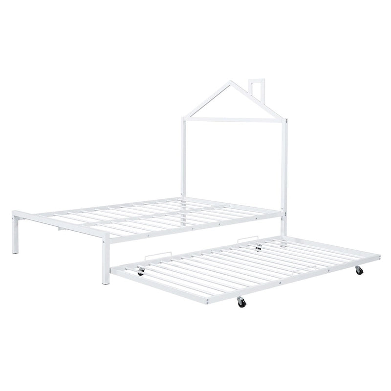 Lit plate-forme en métal double avec lit gigogne simple