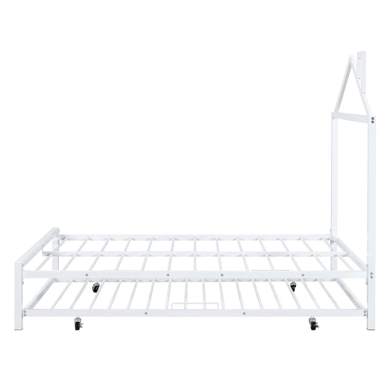 Lit plate-forme en métal double avec lit gigogne simple