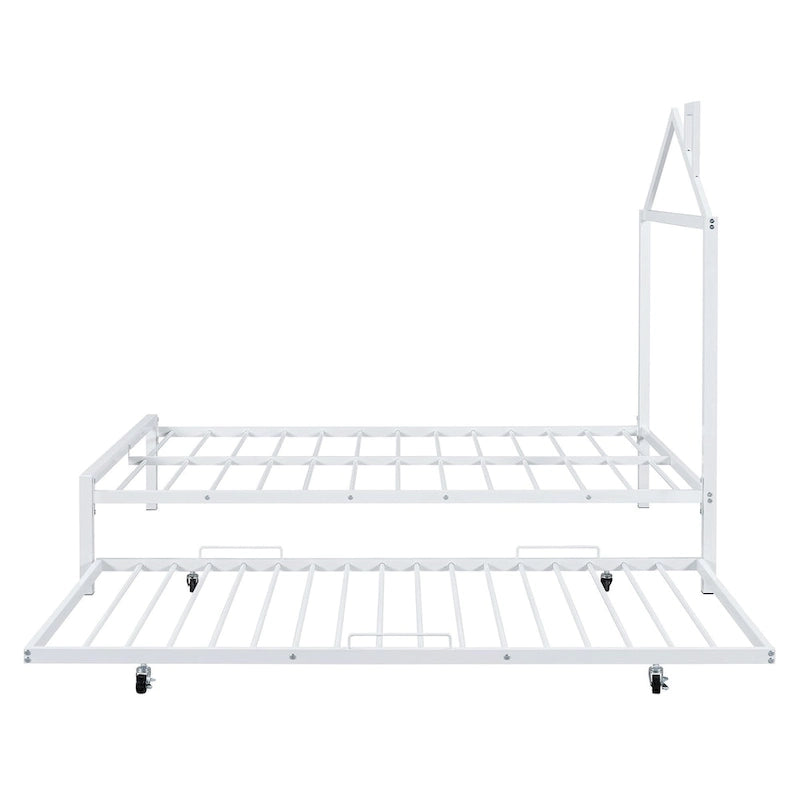 Lit plate-forme en métal double avec lit gigogne simple