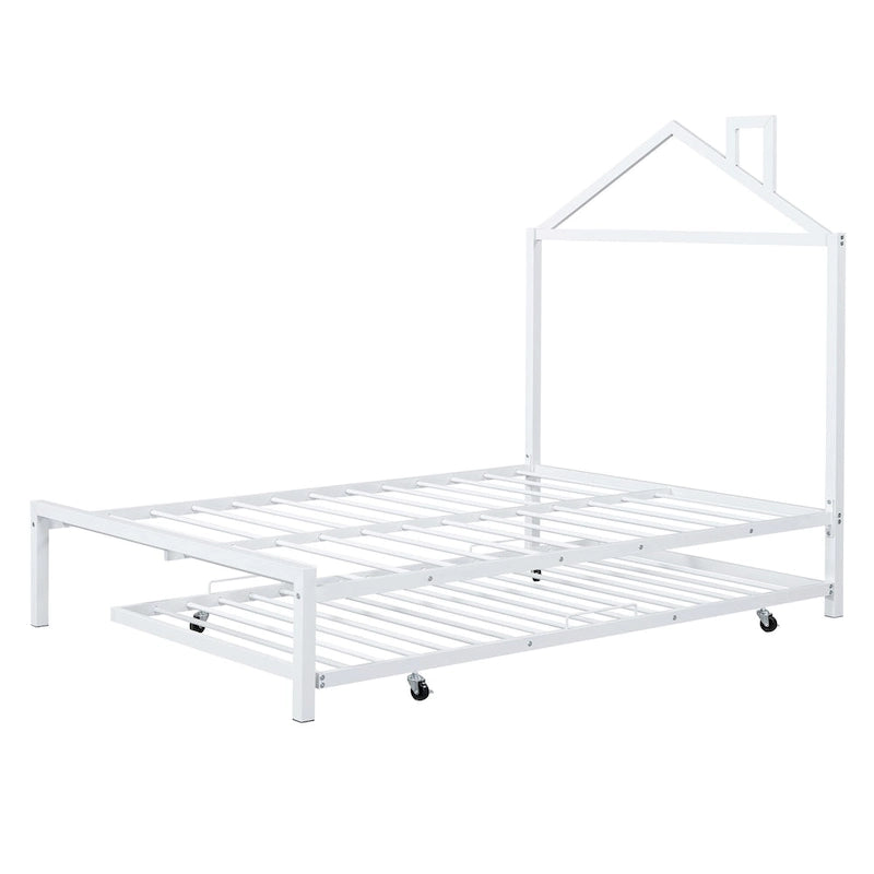 Lit plate-forme en métal double avec lit gigogne simple