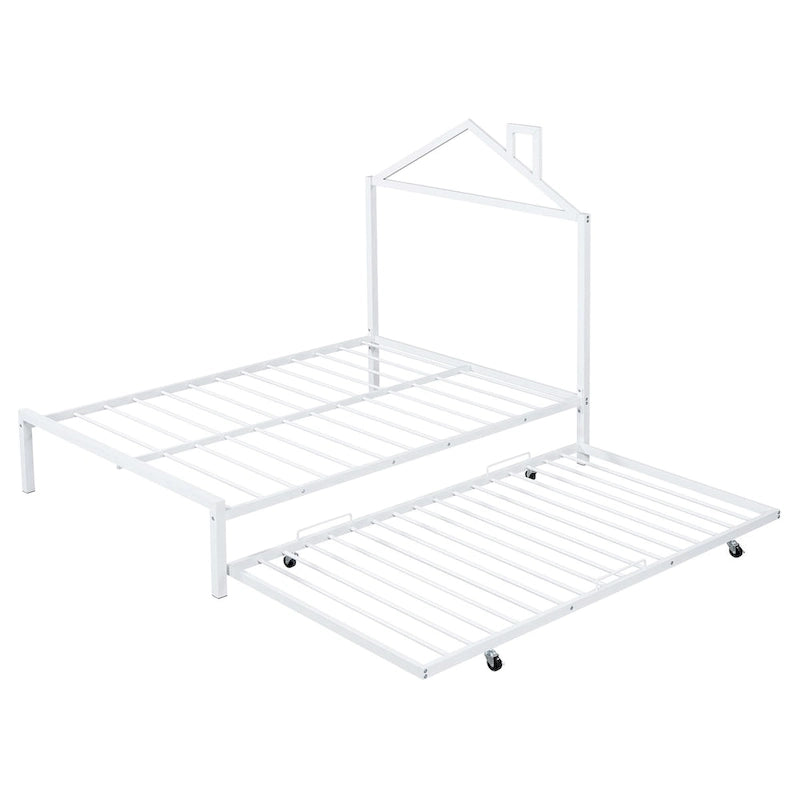 Lit plate-forme en métal double avec lit gigogne simple