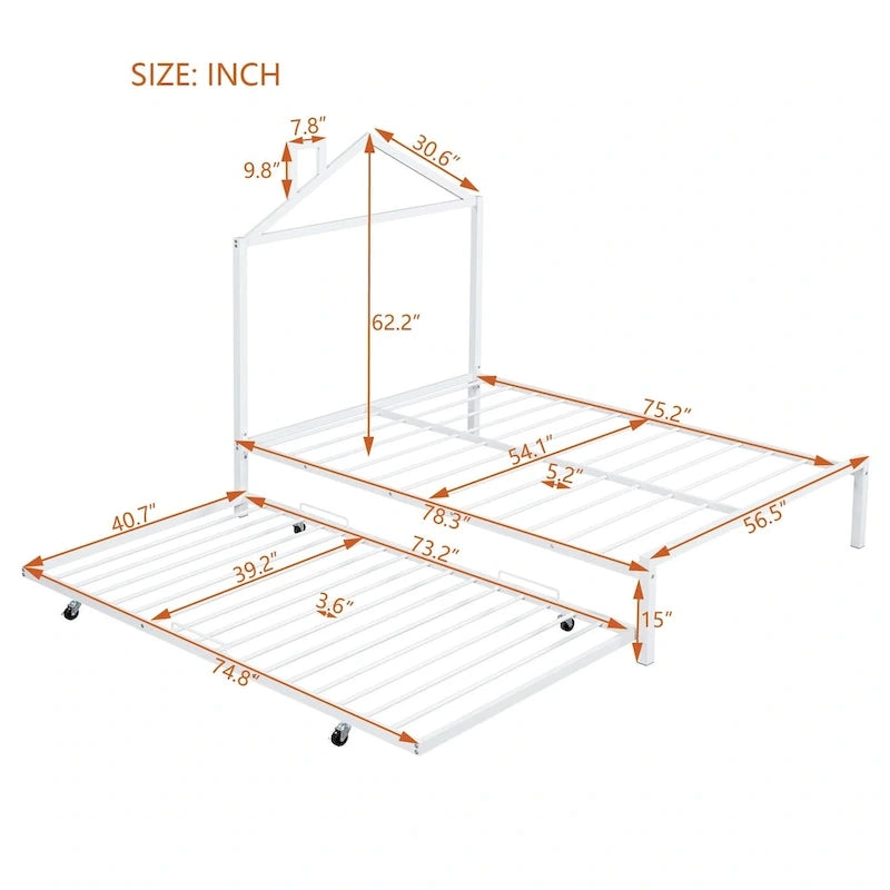 Lit plate-forme en métal double avec lit gigogne simple