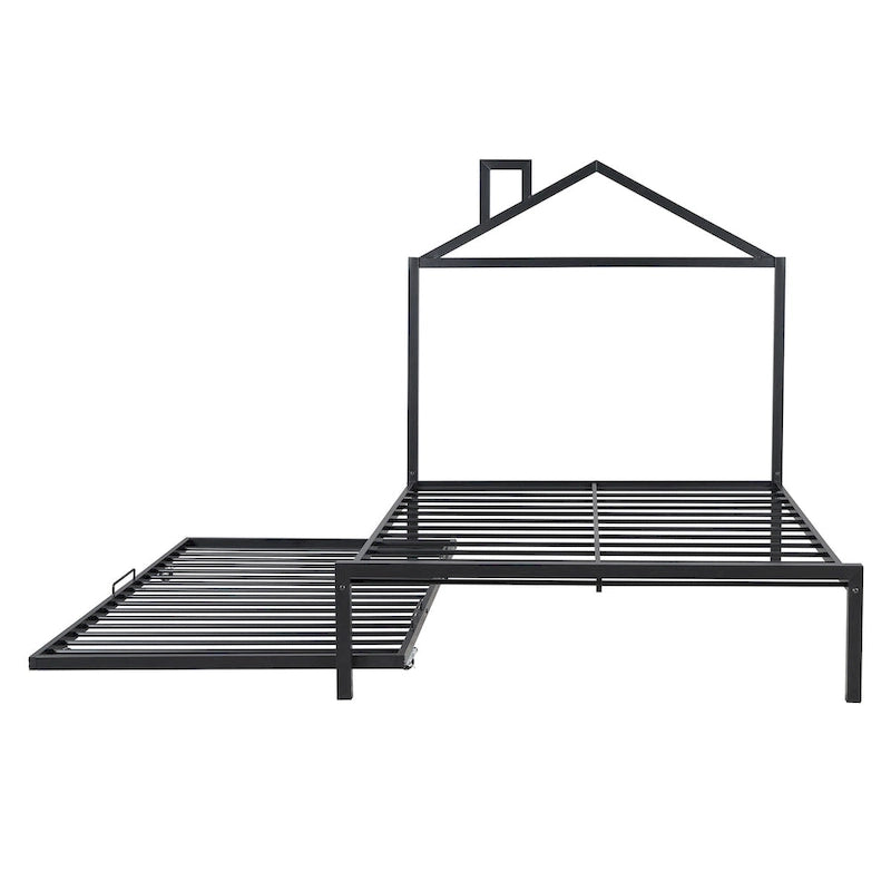 Lit plate-forme en métal double avec lit gigogne simple