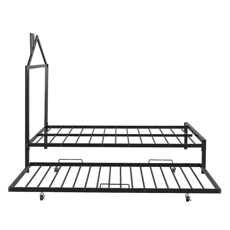 Lit plate-forme en métal double avec lit gigogne simple
