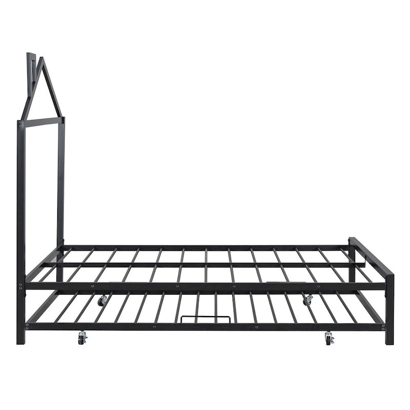 Lit plate-forme en métal double avec lit gigogne simple