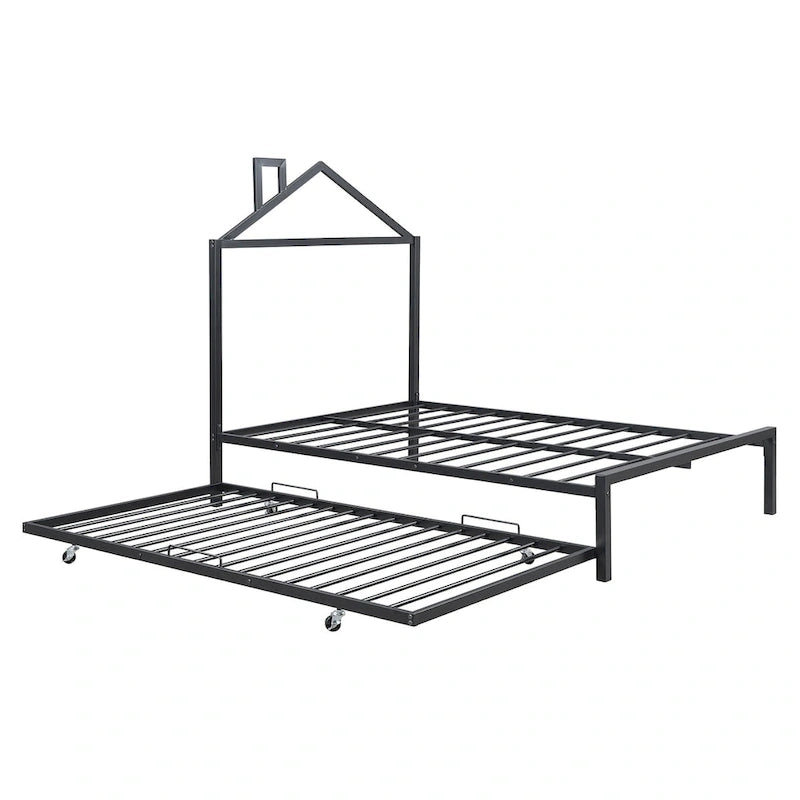 Lit plate-forme en métal double avec lit gigogne simple