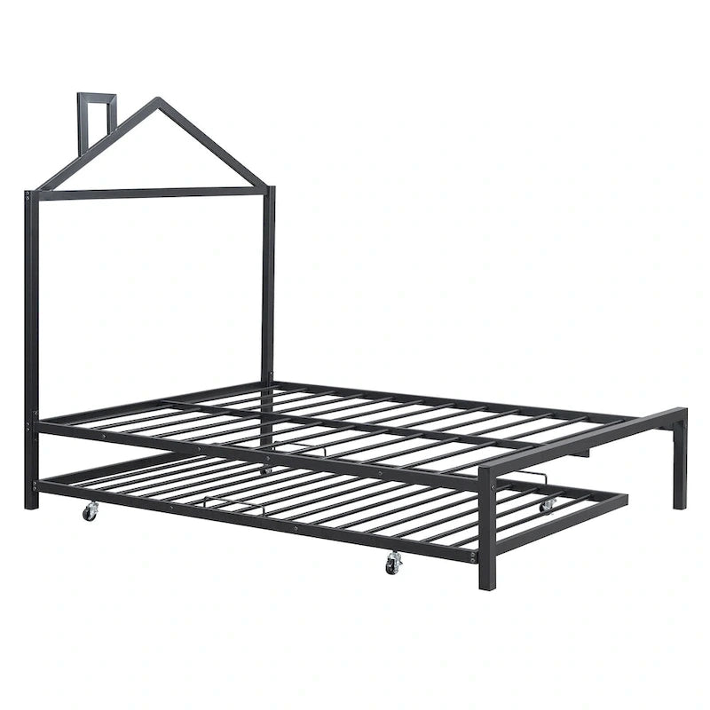 Lit plate-forme en métal double avec lit gigogne simple