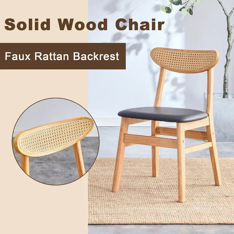 Chaise de salle à manger en bois massif avec dossier incurvé et coussin en PU.