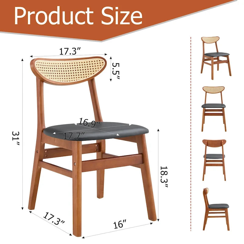 Chaise de salle à manger en bois massif avec dossier incurvé et coussin en PU.