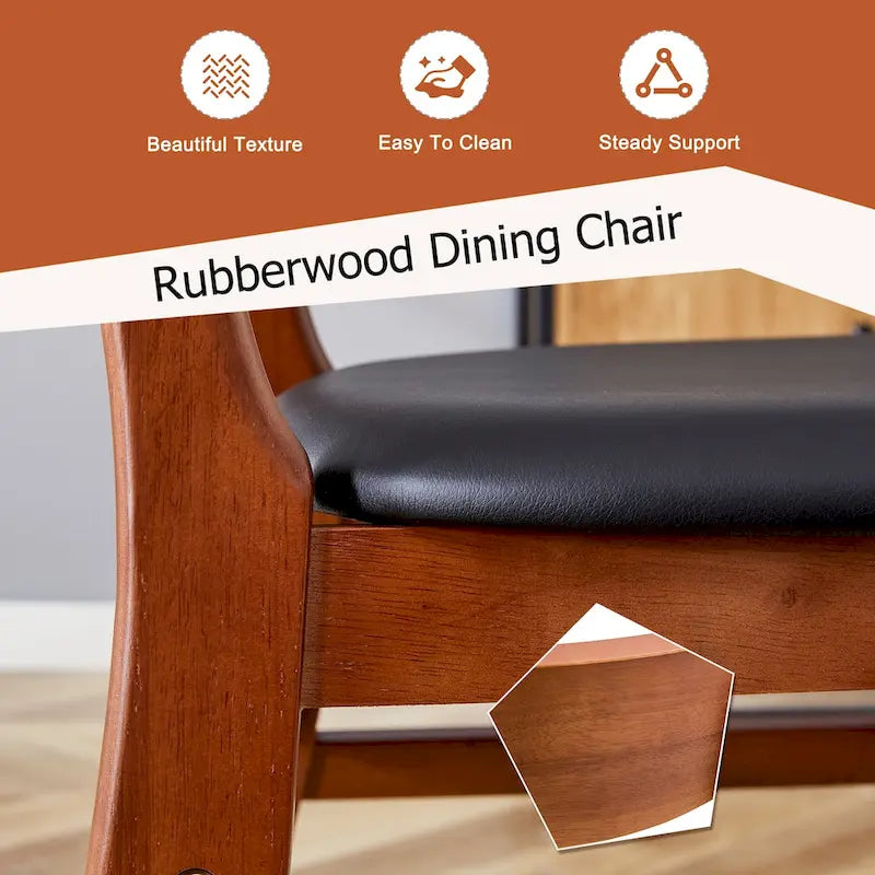 Chaise de salle à manger en bois massif avec dossier incurvé et coussin en PU.