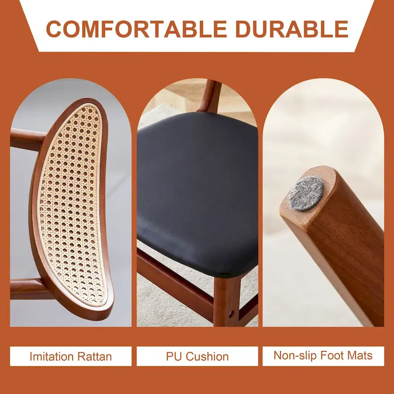 Chaise de salle à manger en bois massif avec dossier incurvé et coussin en PU.