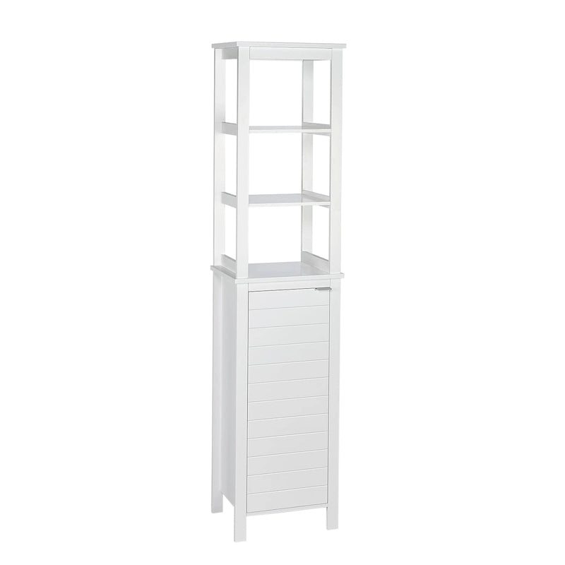 Armoire de salle de bain haute à porte unique avec étagères intérieures ouvertes et réglables