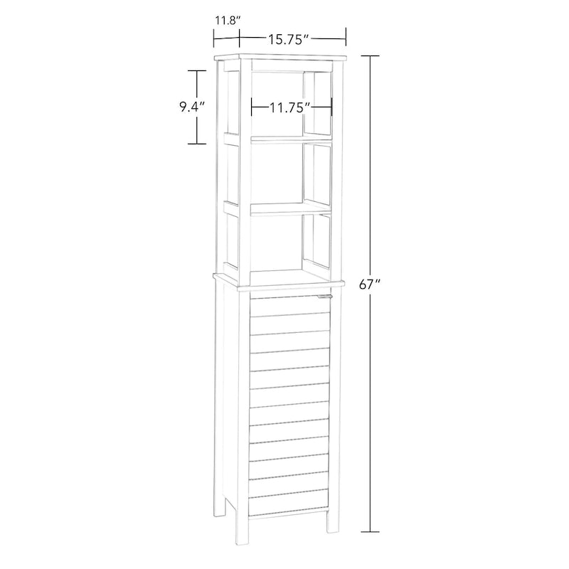 Armoire de salle de bain haute à porte unique avec étagères intérieures ouvertes et réglables