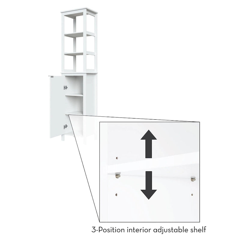 Armoire de salle de bain haute à porte unique avec étagères intérieures ouvertes et réglables