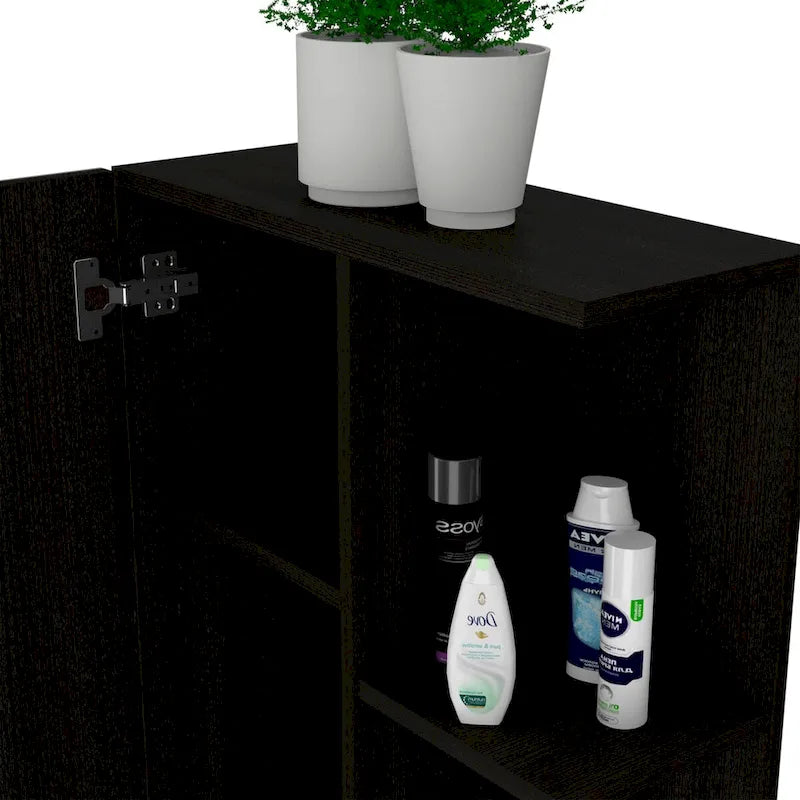 Armoire de toilette avec miroir, quatre étagères intérieures, finition wengé noir