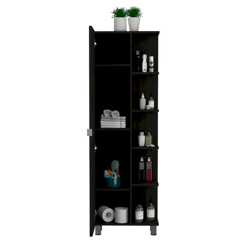 Armoire de toilette avec miroir, quatre étagères intérieures, finition wengé noir